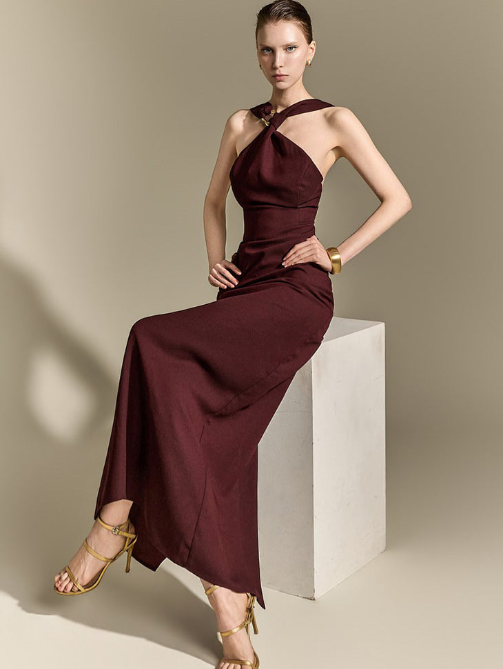 D9637 Cross Halter Ring Dress
