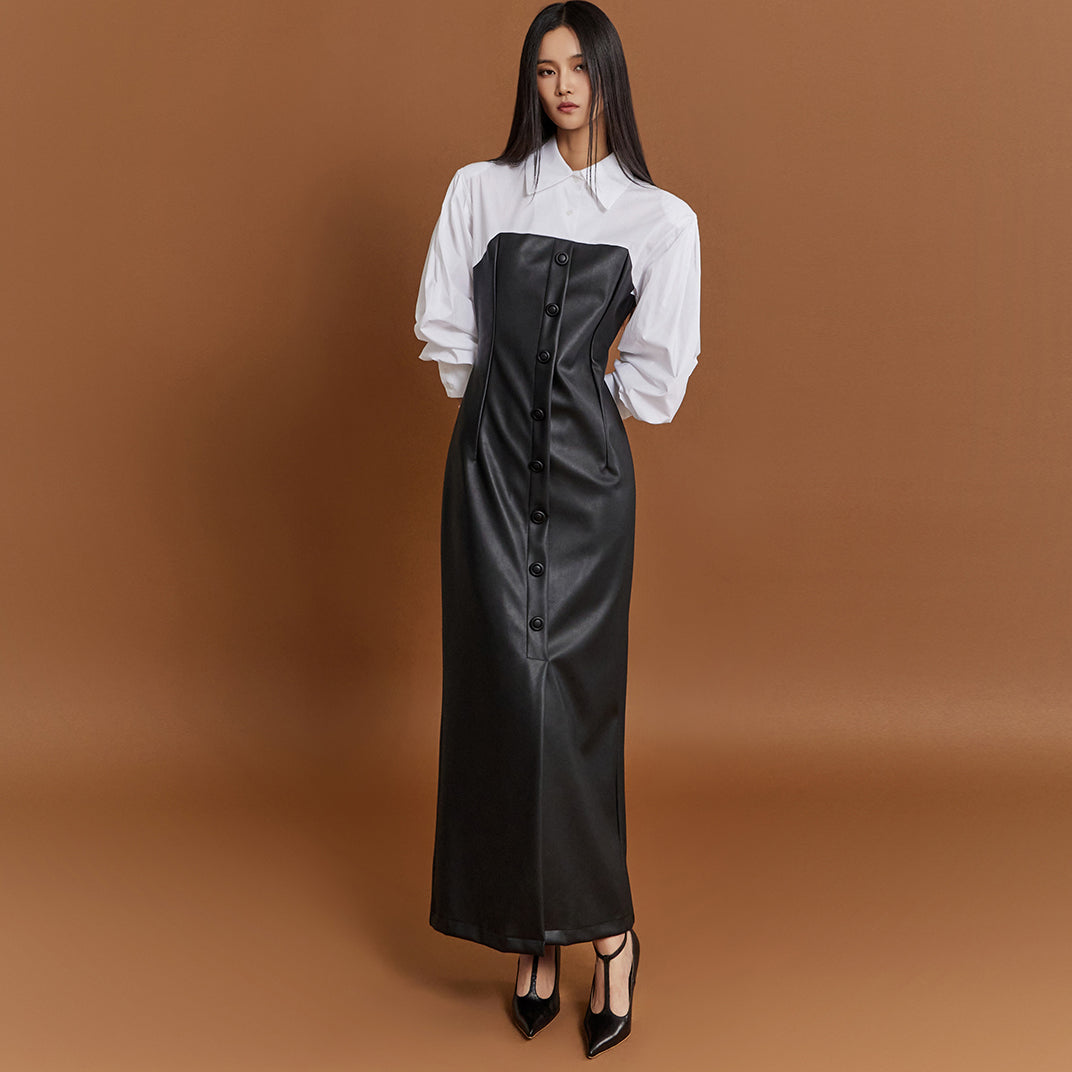 D4869 レザーシャツドレス