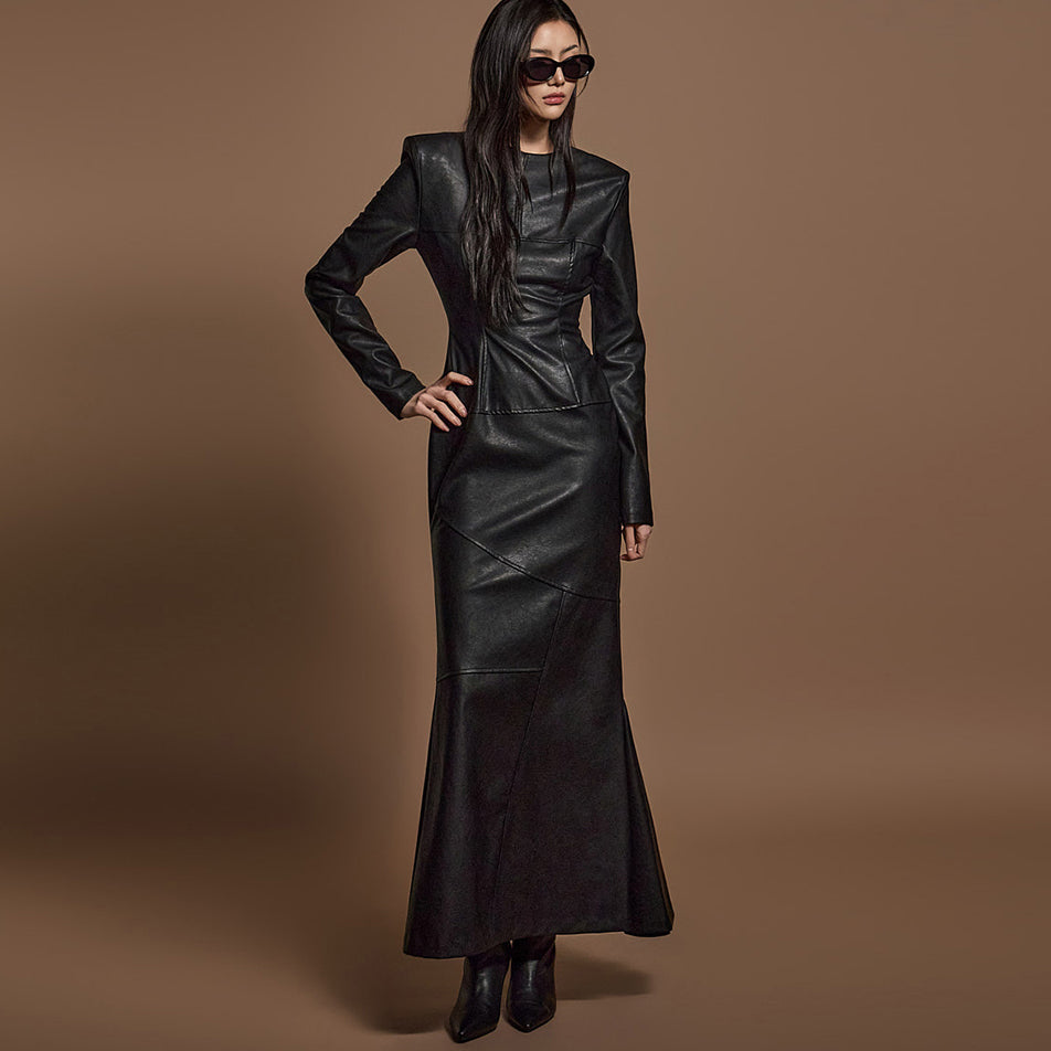 D9517 美人鱼皮革连衣裙