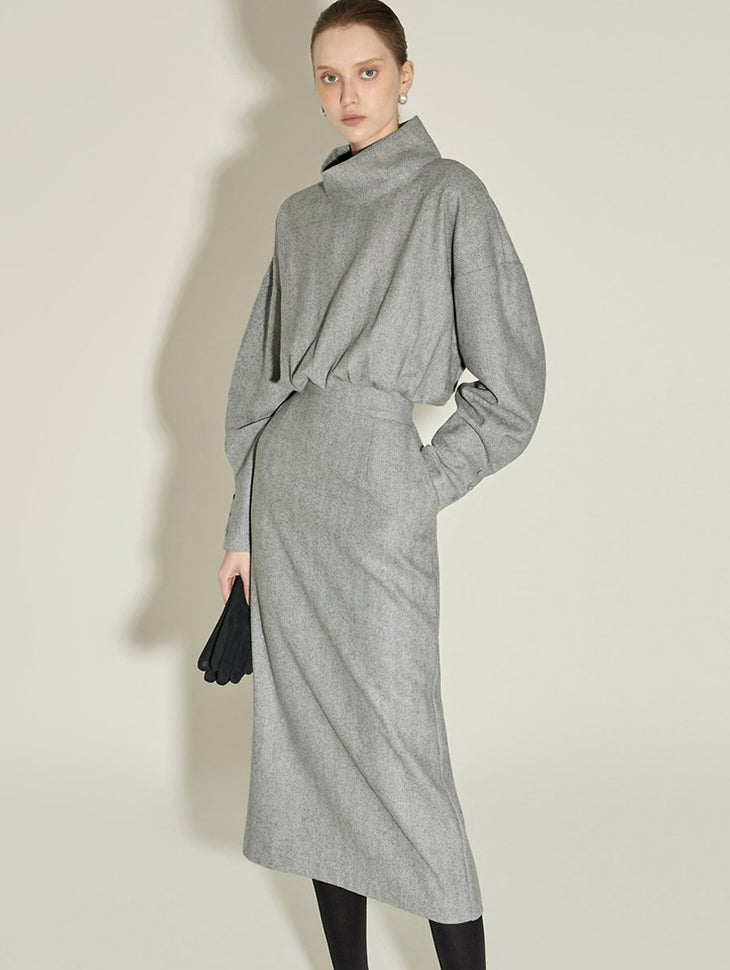 D9574 High-Neck Wool Dress