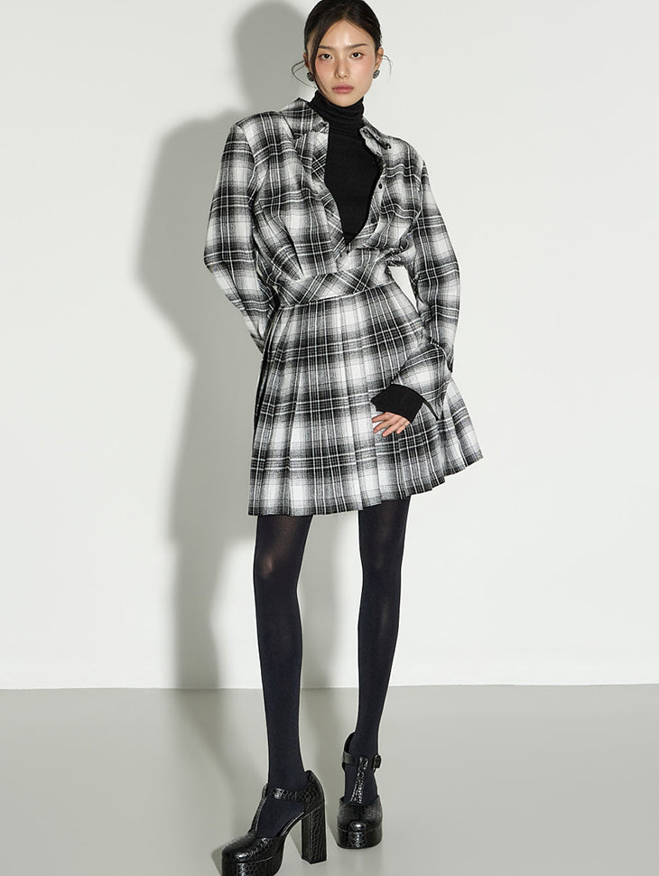 D5441 Check Pleated Dress