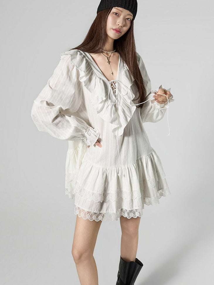 D5463 Ruffled Lace Dress