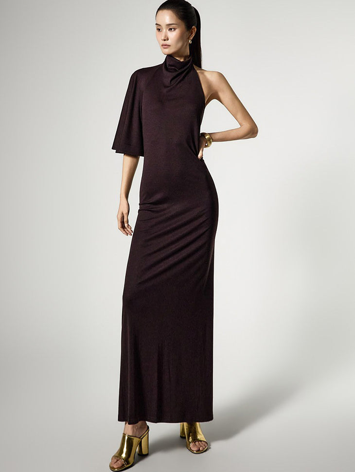 D5500 Halter Neck Asymmetrical Dress