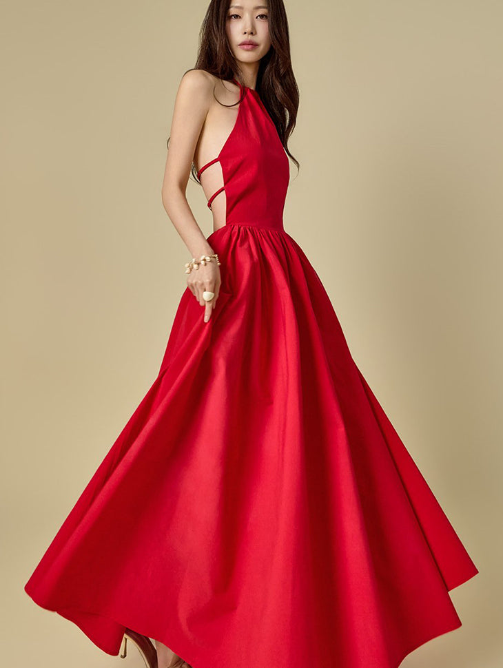 D9615 Halter Neck Shirred Dress