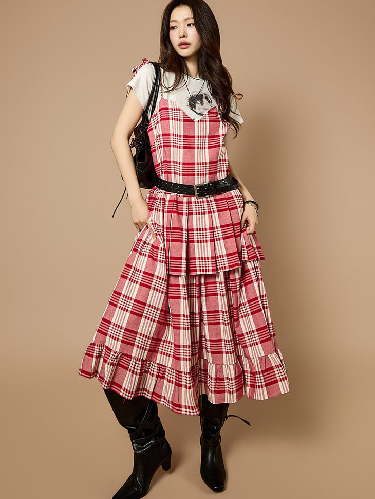 D5560 Check Tiered Dress