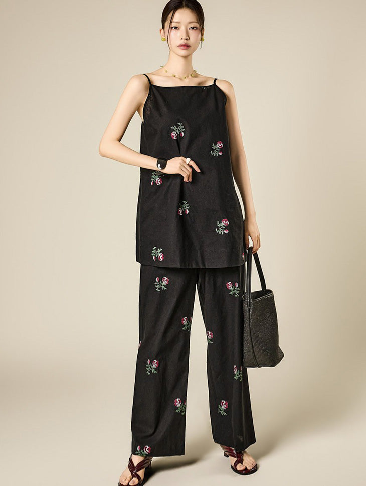 D5622 Rose Embroidered Two-Piece Set