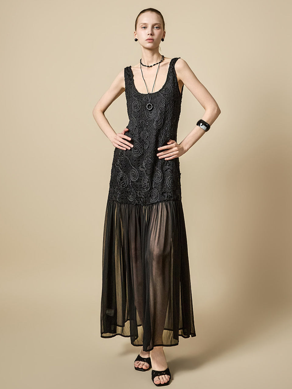 D5596 Crochet Sheer Dress