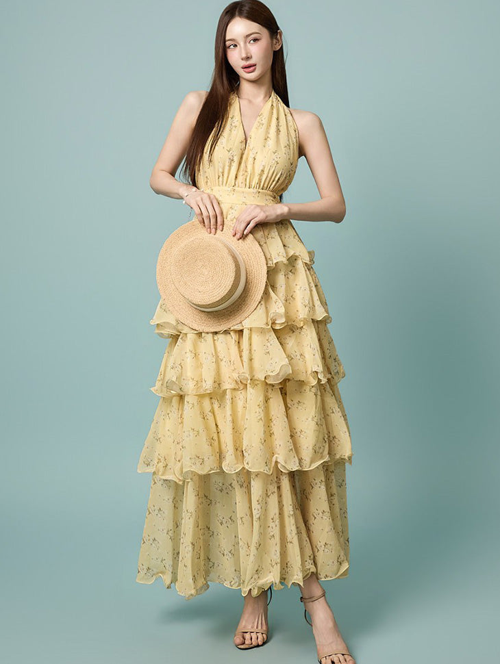 D5634 Halter Tiered Dress