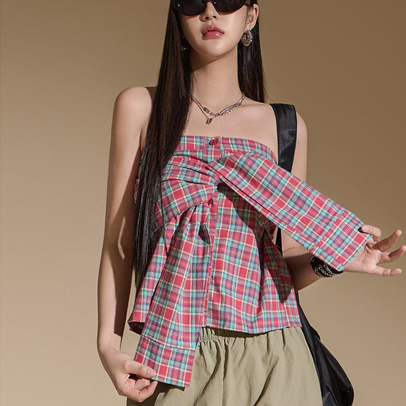S636 Plaid Tube Top