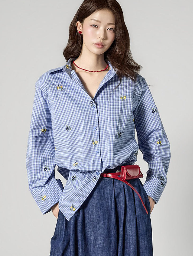 S846 Embroidered Check Shirts