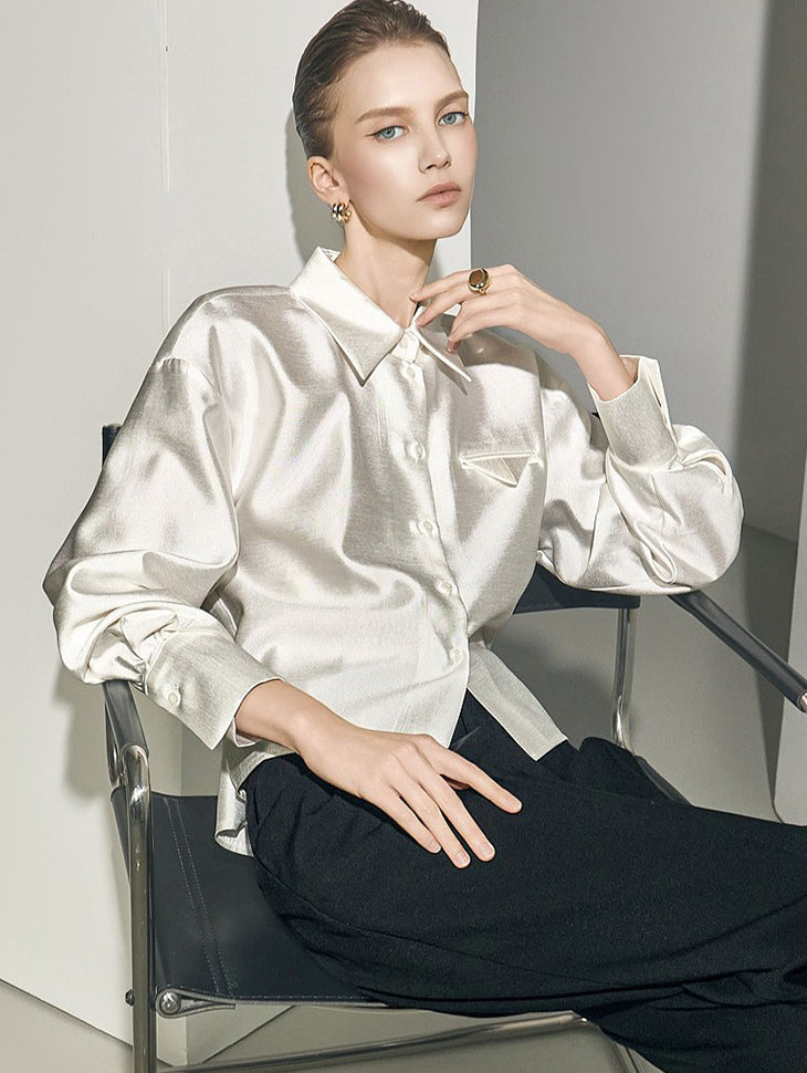 S9040 Side Button Satin Shirts