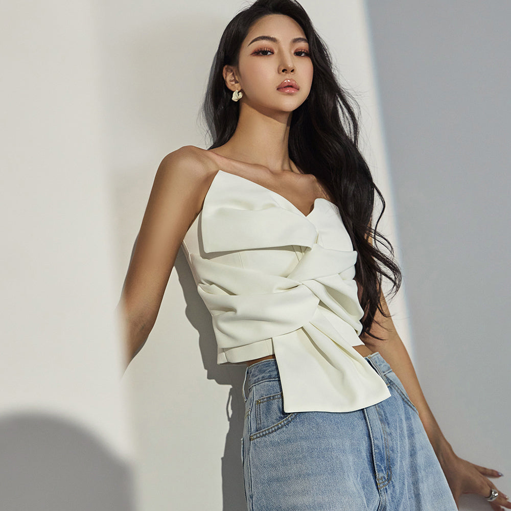 B9141 Ribbon Tube Top Blouse