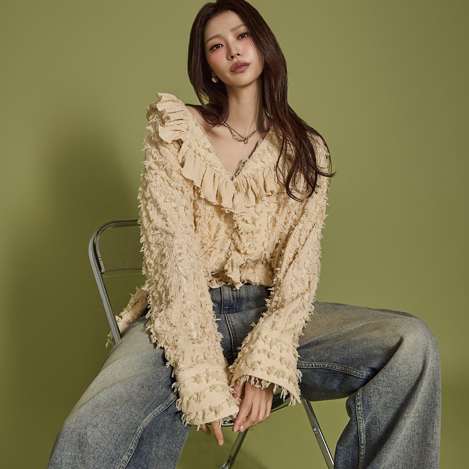 B3014 フリルフリンジブラウス