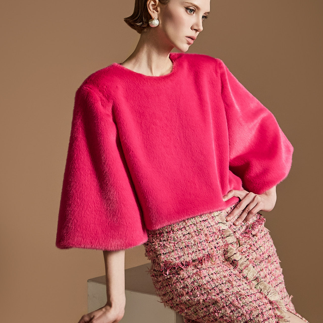 B3021 仿皮草衬衫