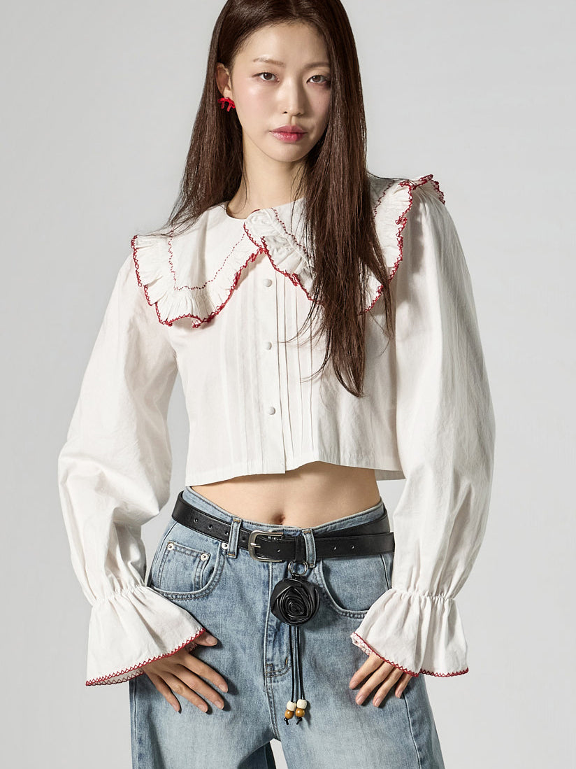 B3170 Collared Crop Blouse