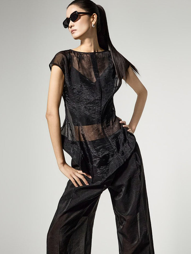 B3183 Organza Asymmetrical Blouse