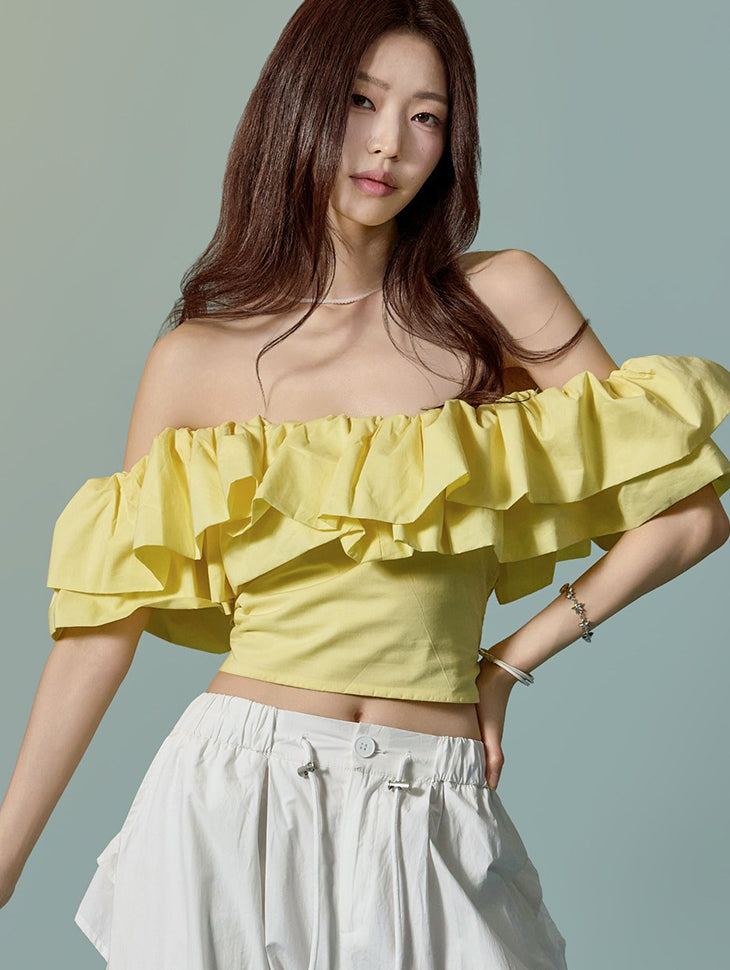 B3192 Shirred Off-Shoulder Blouse
