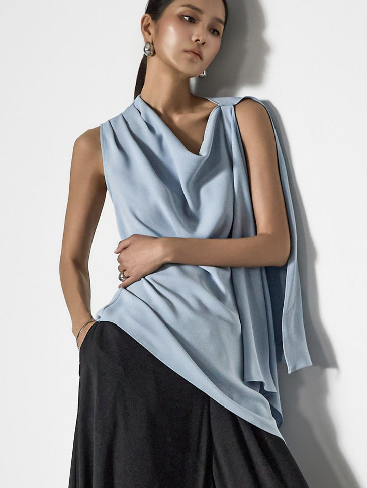 B9222 Drape Asymmetrical Blouse