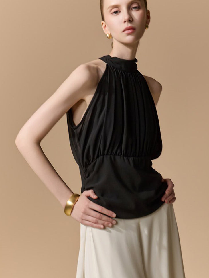 B3232 Halter Shirred Drape Blouse