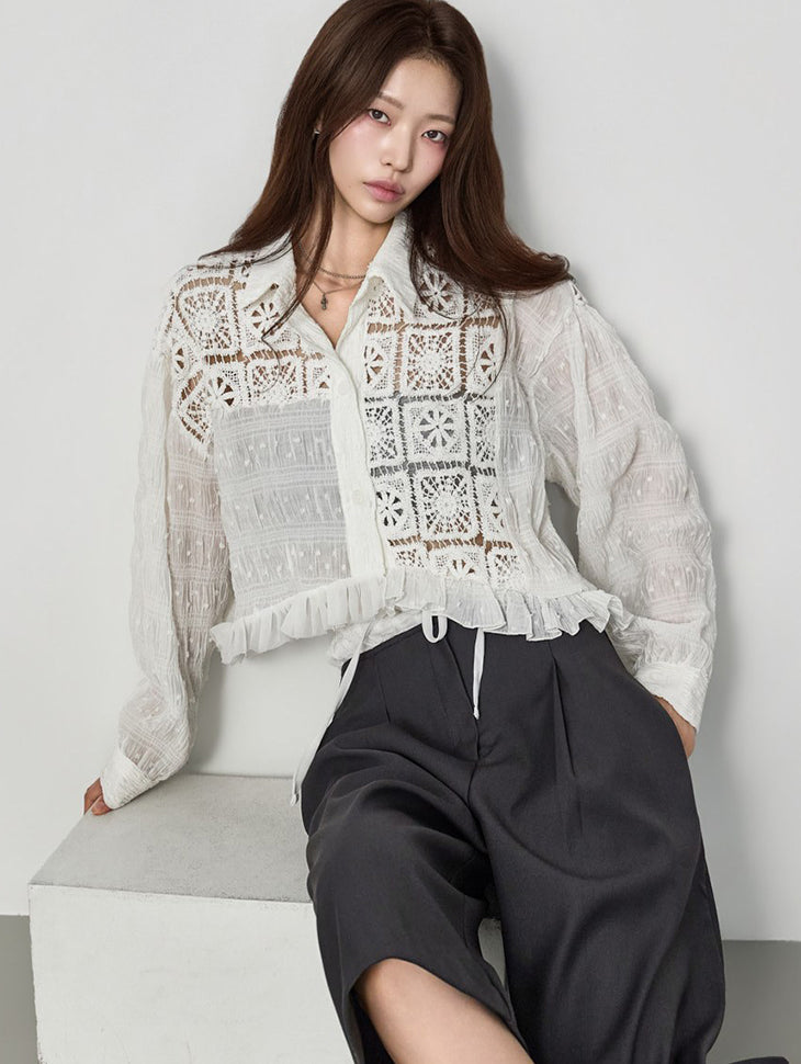B3248 Lace Patch Blouse