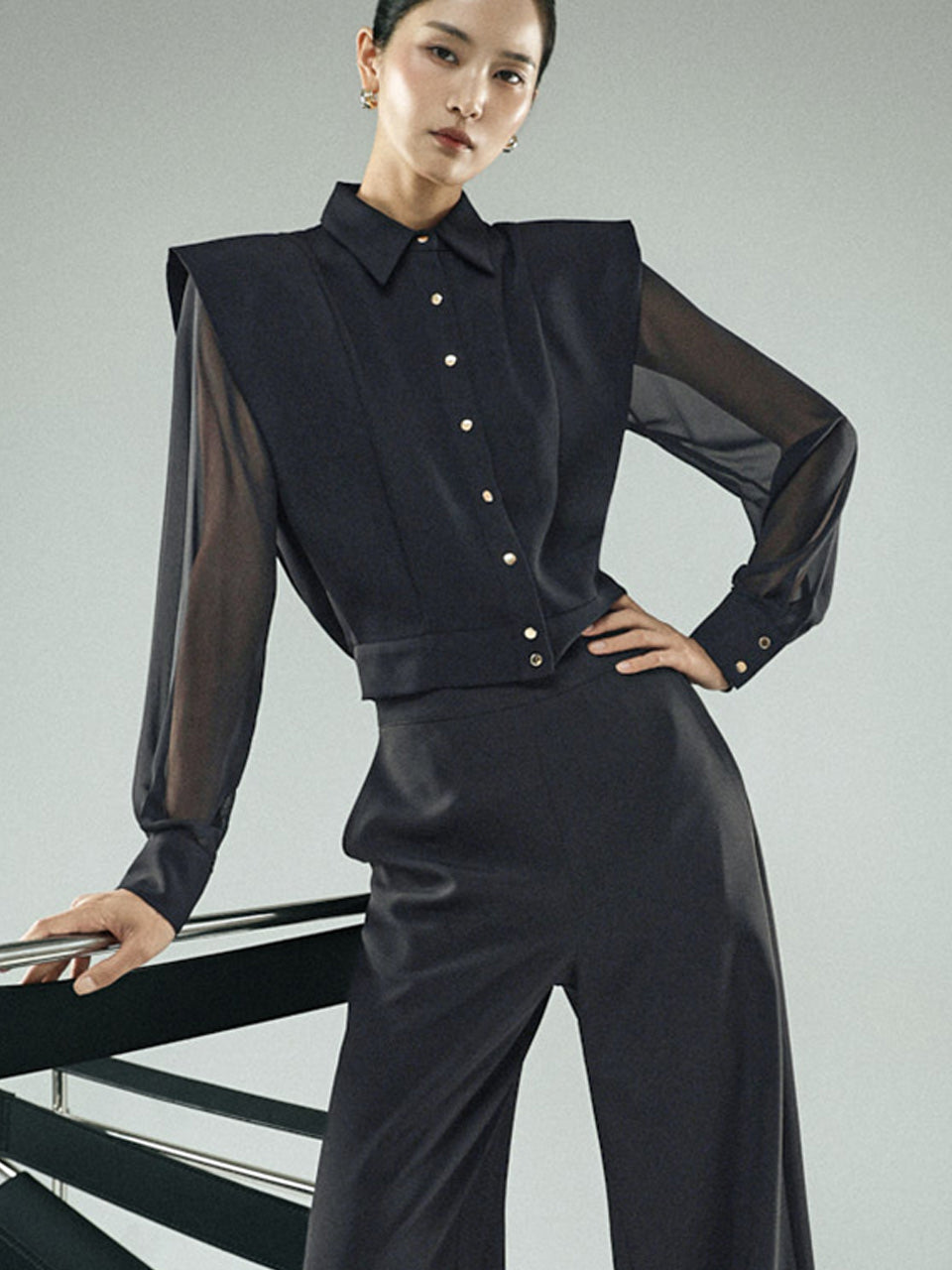 B3254 Sheer Sleeve Blouse
