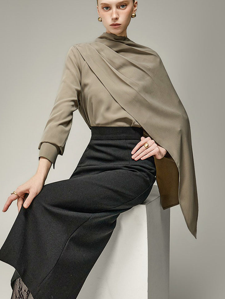 B9231 Scarf Layered Blouse
