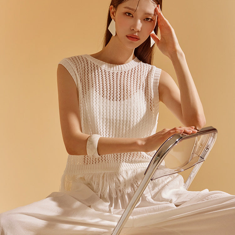 E3077 Fringe Sleeveless Knit