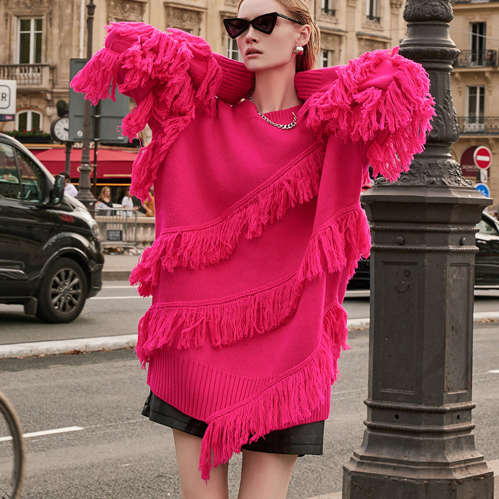 MBDE001 フリンジオーバーサイズフィットロングニット