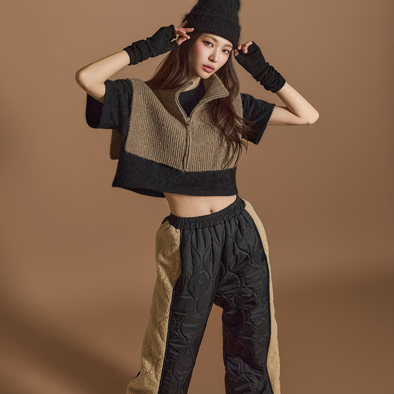 E3615 ジッパーショールケープニット