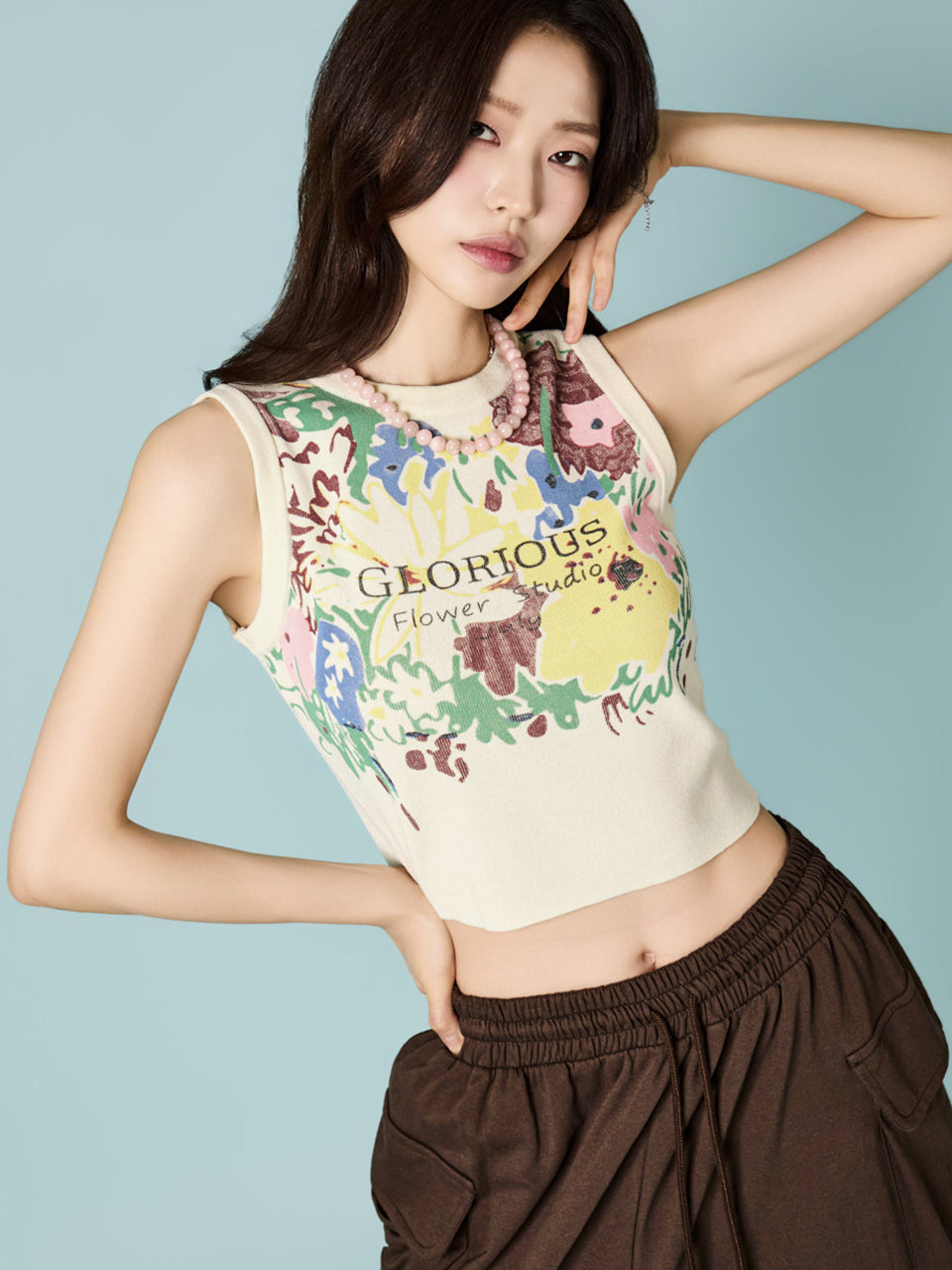 E4232 Flower Knit Sleeveless Top