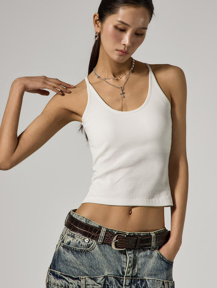 E4139 U-Neck Cap Sleeveless Tops