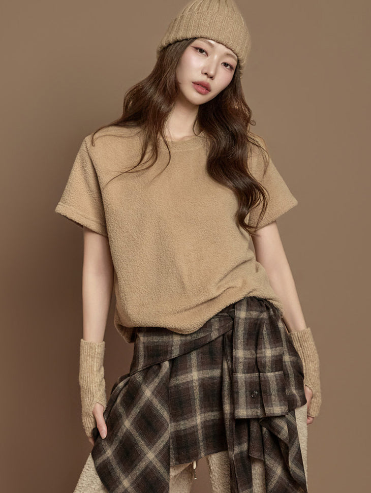 E4057 Boucle Short Sleeve Tops