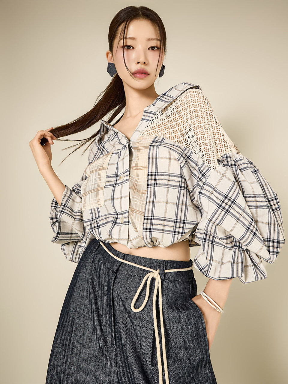 S894 Lace Check Shirts