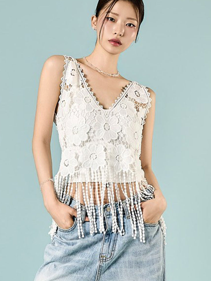 E4263 Flower Crochet Top