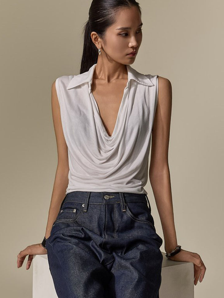 E4340 Drape Collar Top