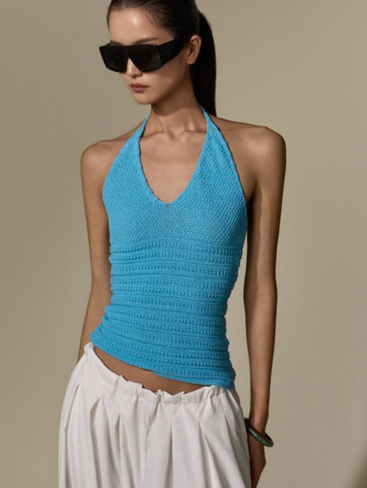 E4341 Halter Neck Shirred Knit