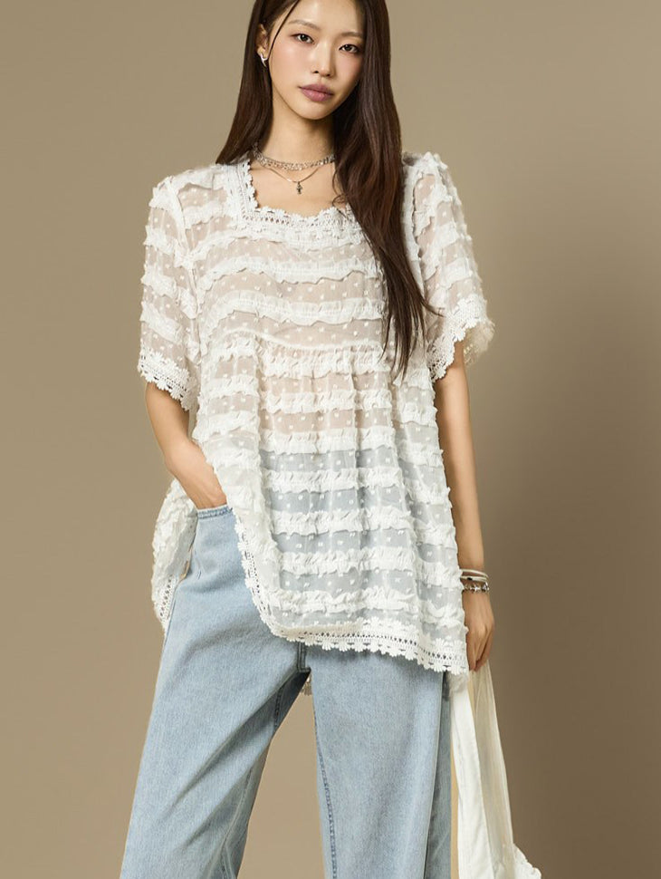 E4353 Embossed Lace Top