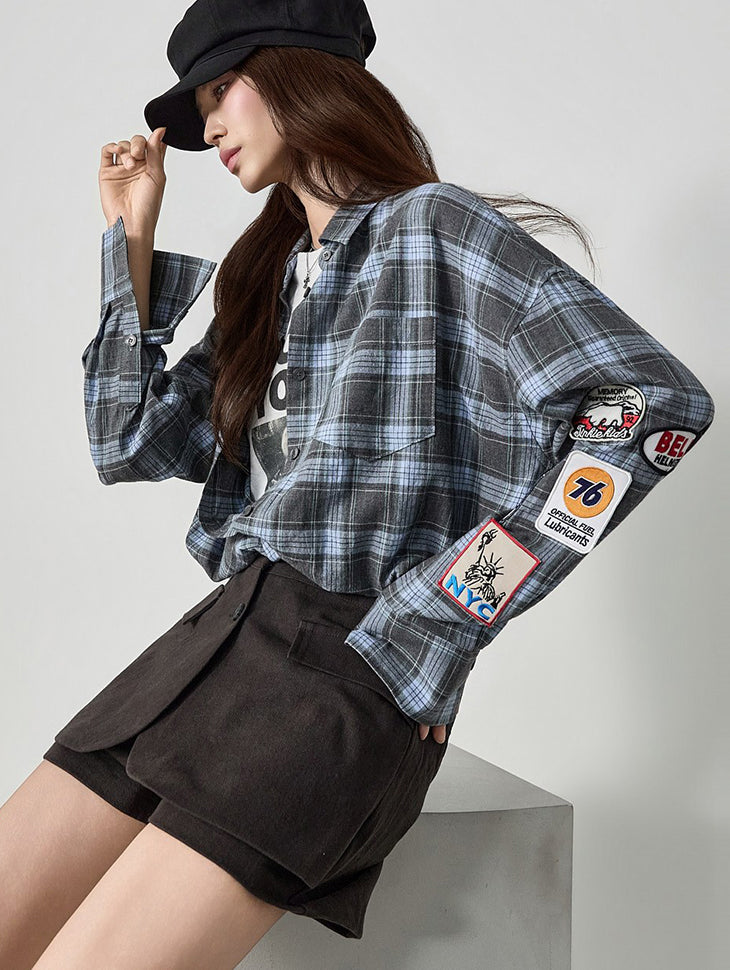S912 Check Patch Shirts