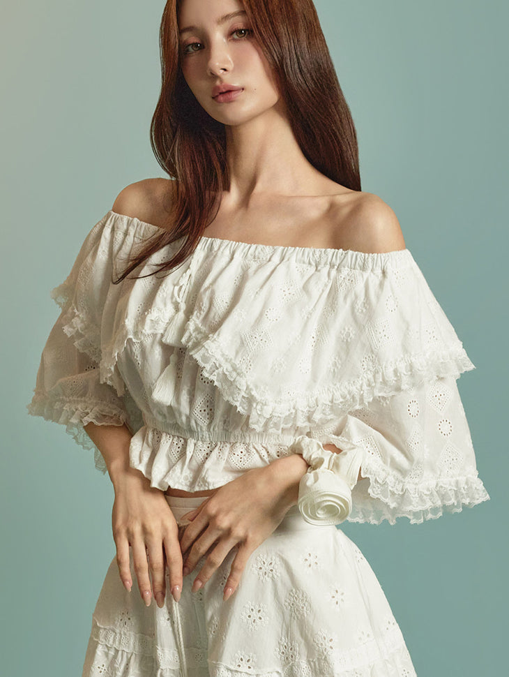 B3114 Eyelet Designed Blouse