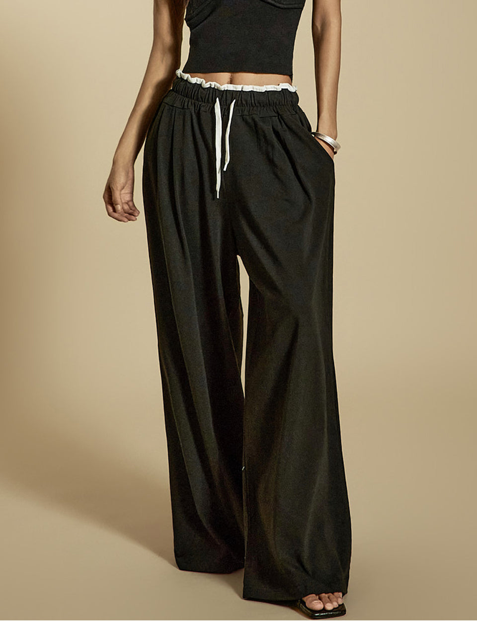 P3608 Color Block Designed Frill Pants