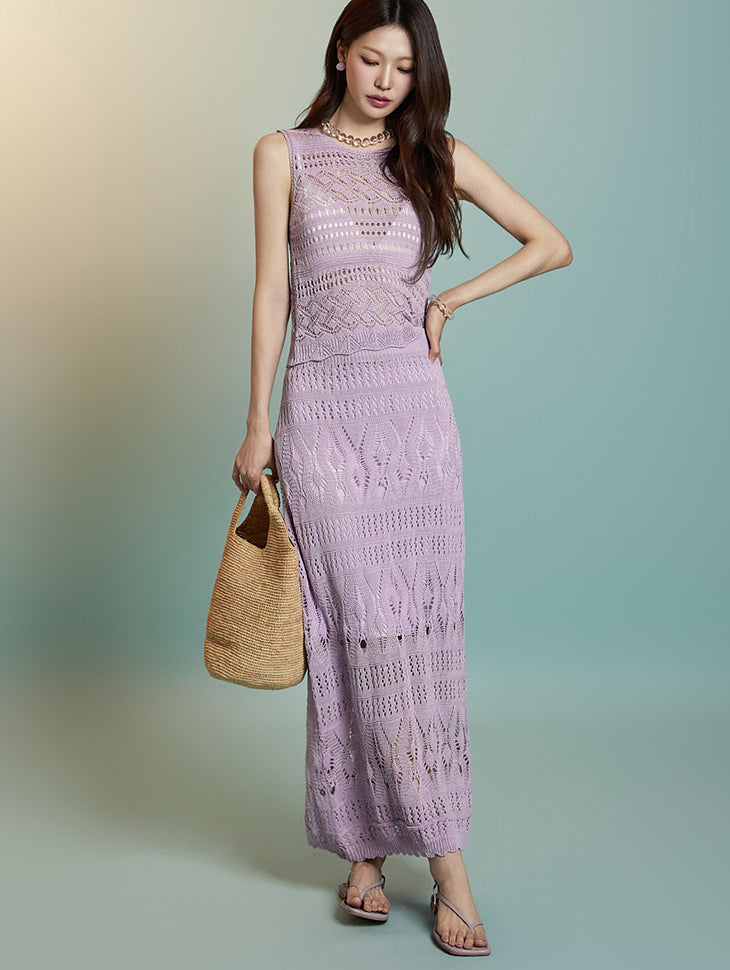 D5322 Eyelet Designed Knit Two-Piece