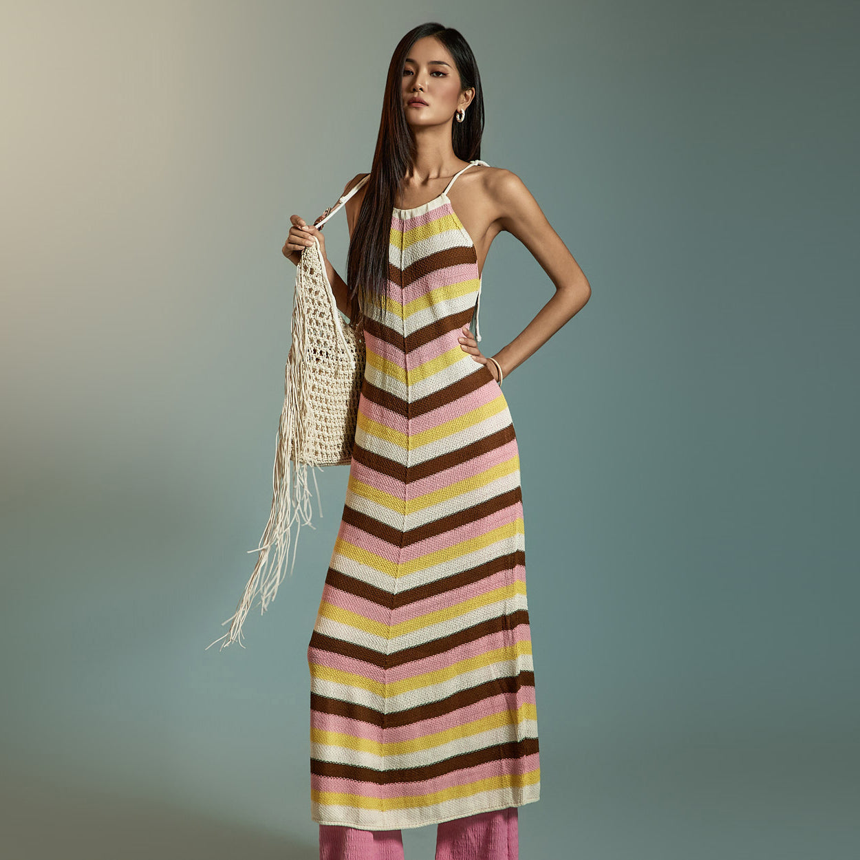 D5329 Striped Knit Dress