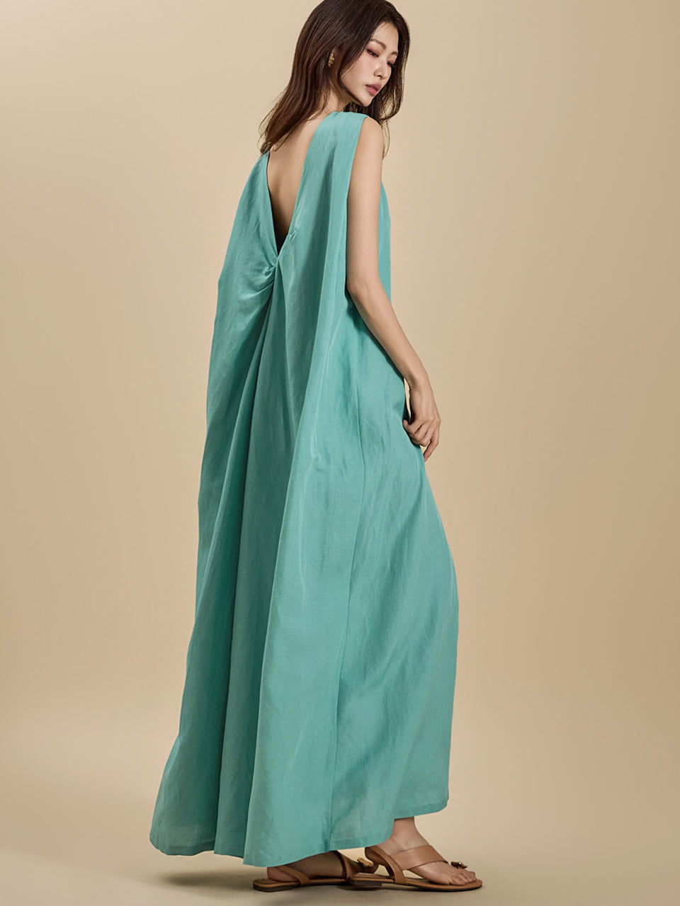 Navy Twist Knot Linen Dress main image 1