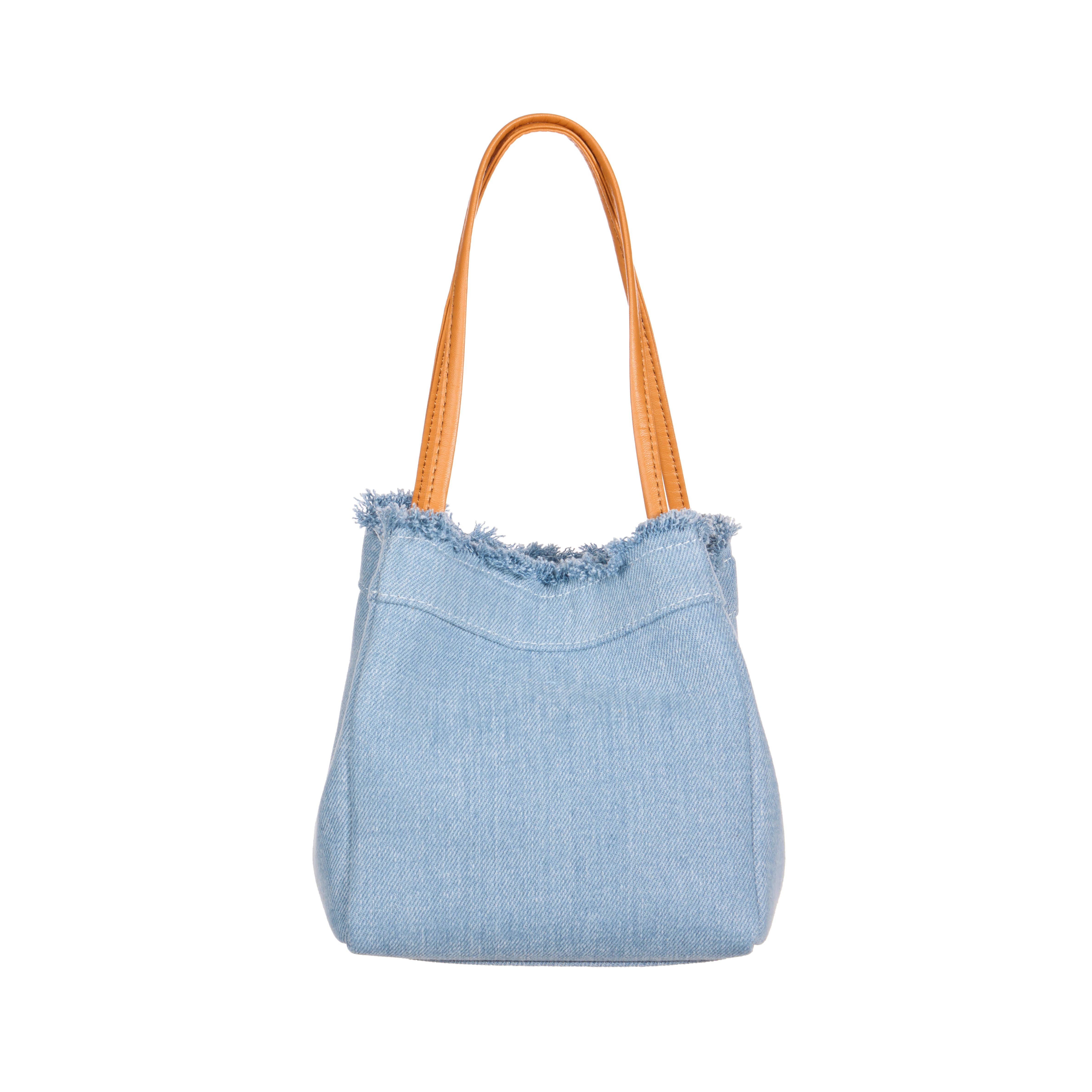 A-1715 Denim Fringe Bucket Bag