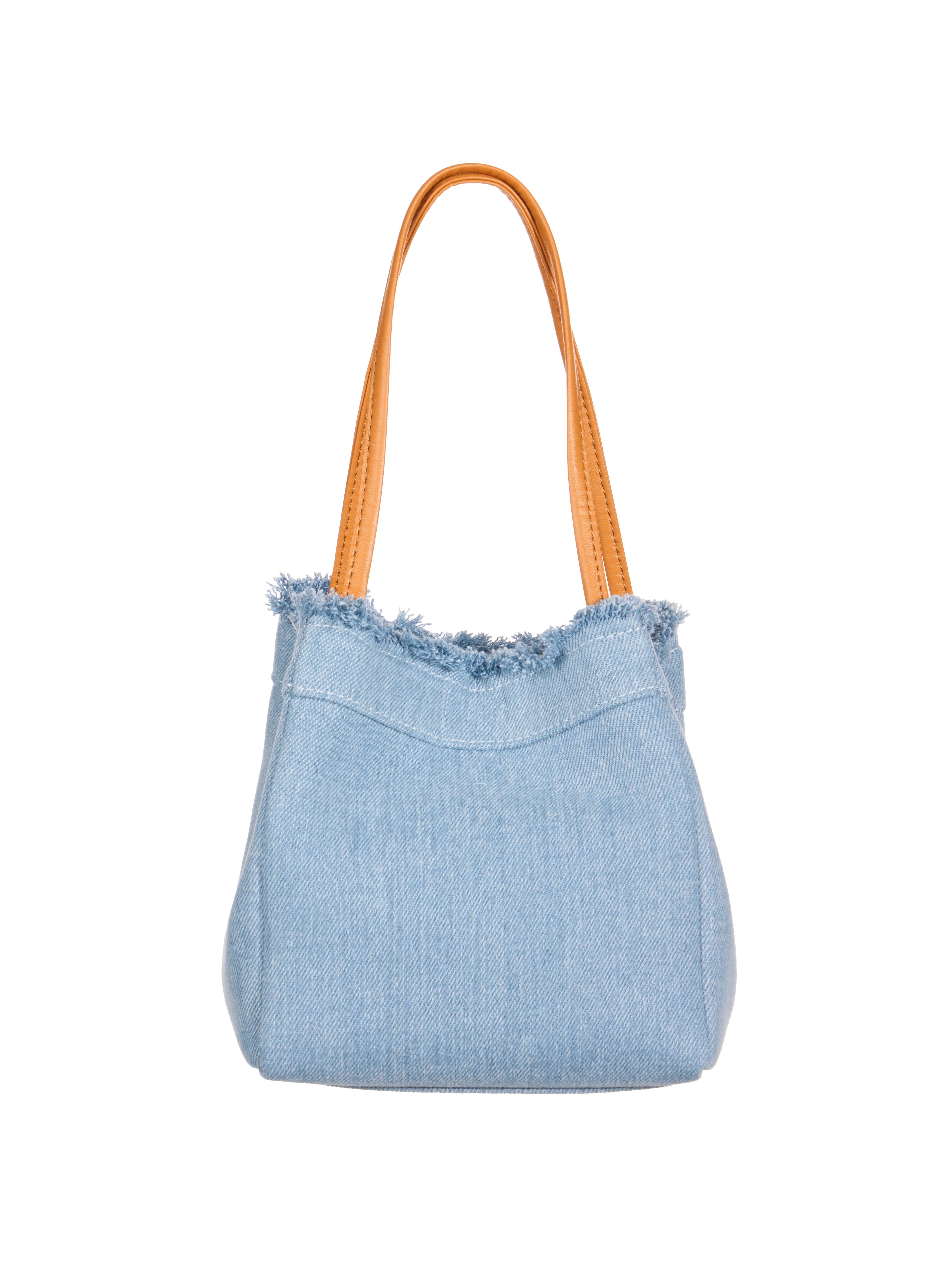 A-1715 Denim Fringe Bucket Bag
