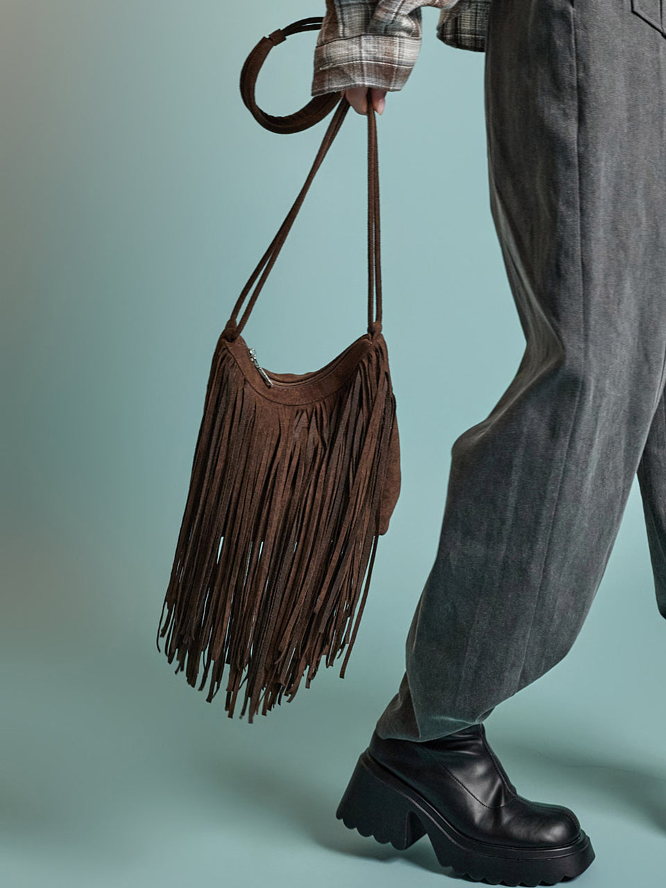 A-1753 Fringe Suede Crossbody Bag