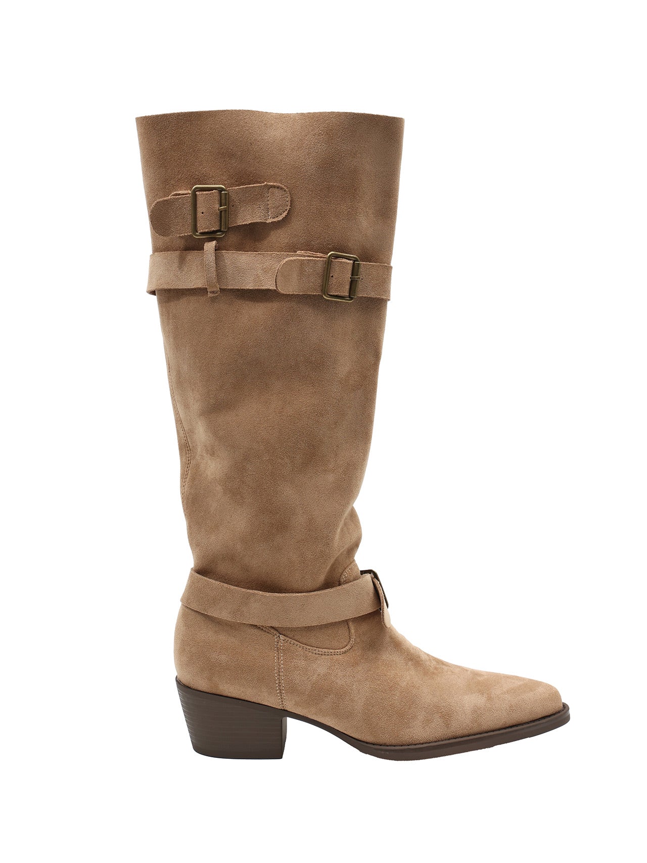 AR-3535 Suede Buckle Mid-Calf Boots
