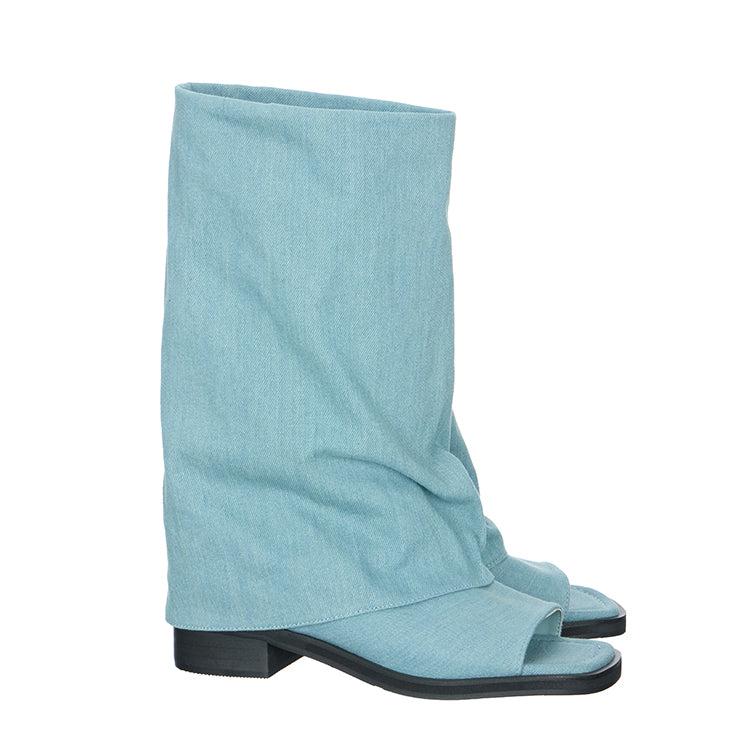 AR-3543 Open-Toe Denim Slouch Boots