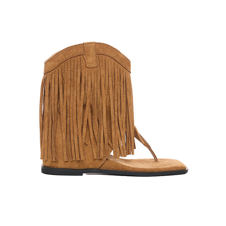 AR-3592 Western Fringe Wedge Sandals