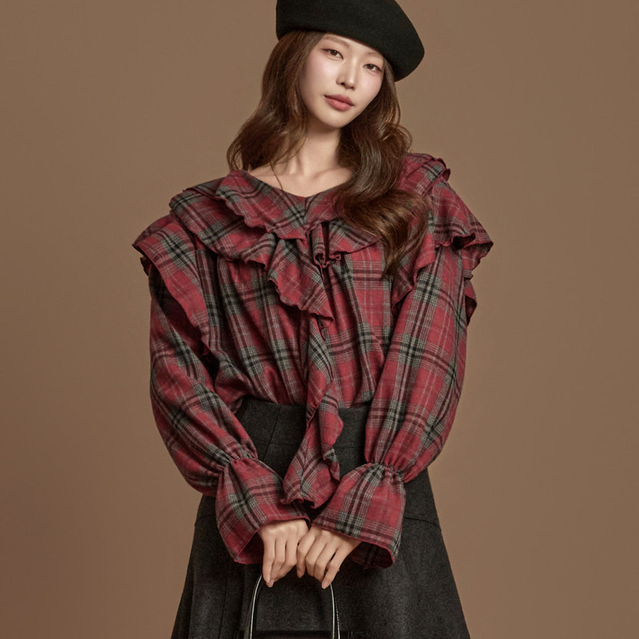 B3153 Check Frill Blouse